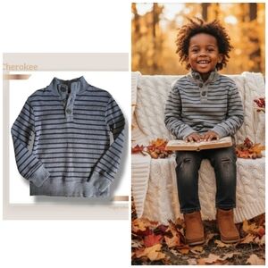 🌿Cherokee Gray Boys Youth Size XS/TP (4/5) Dark Light Gray Striped Sweater